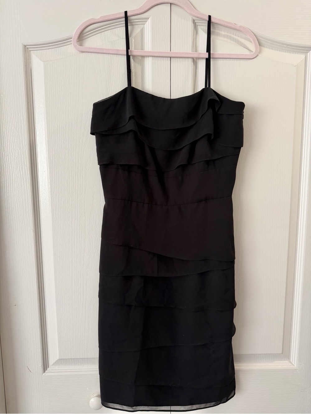 White House Black Market Black Ruffle Tiered Spaghetti Strap Mini Dress